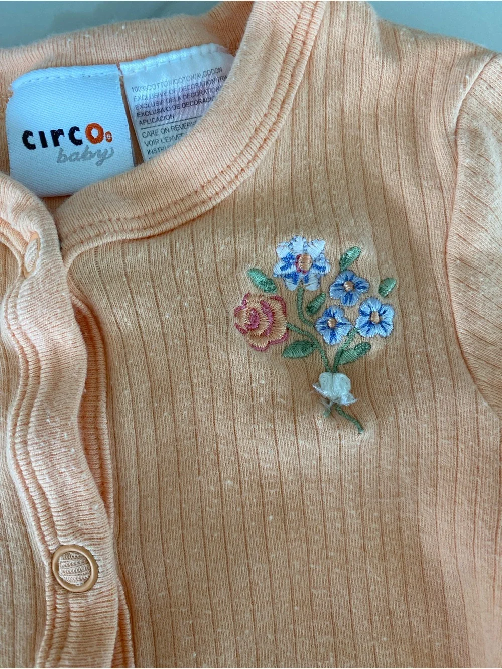 Vtg Circo Baby Peach 3 Months Floral Embroidered Ribbed Bodysuit